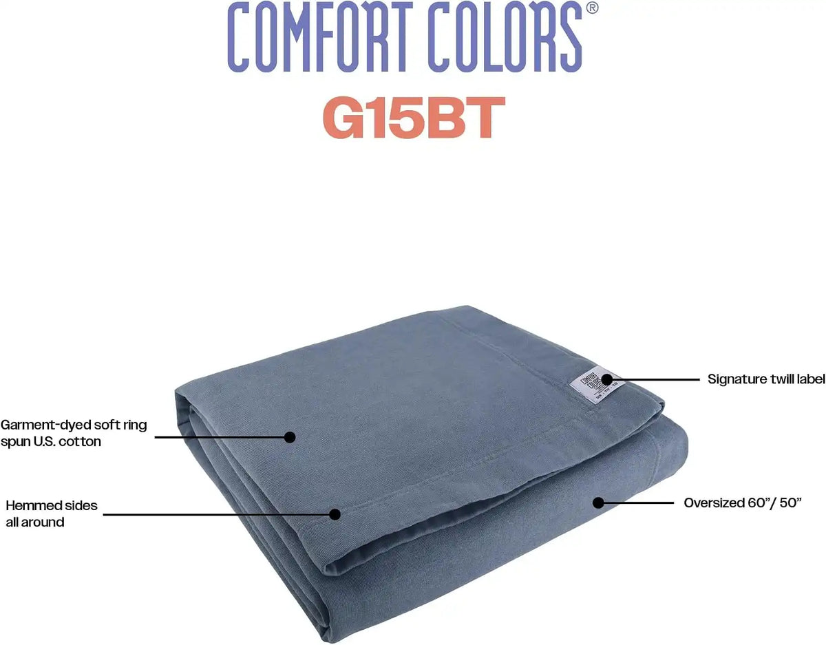 Comfort Colors Fleece Dorm Blanket, Style G15BT, Blue Jean (1-Pack), 50" x 60"