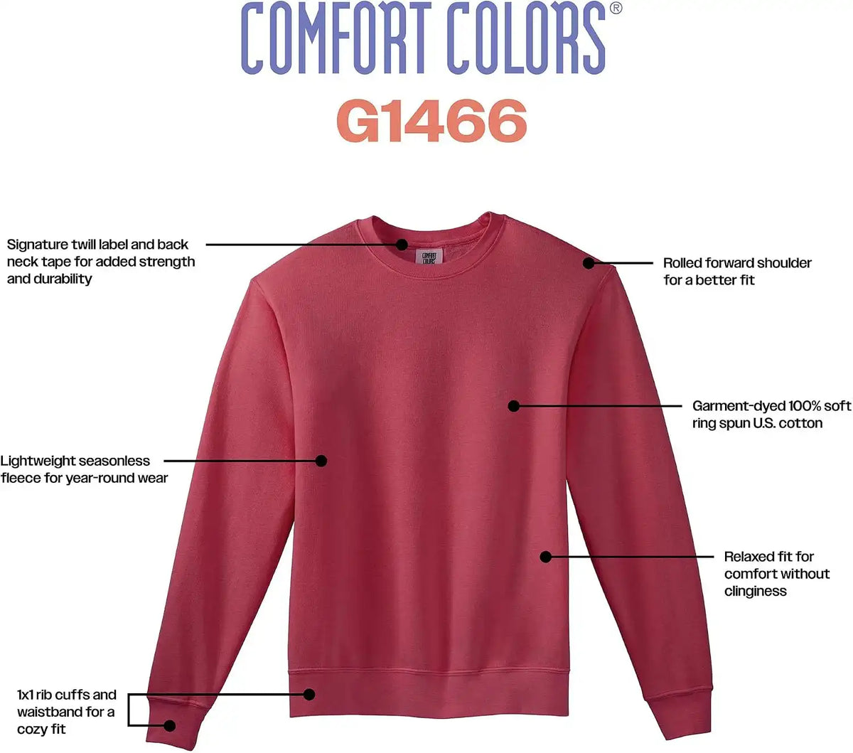 Comfort Colors Unisex Adult Lightweight Cotton Crewneck Sweatshirt, Style G1466