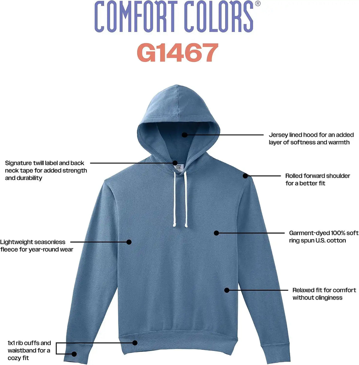 Comfort Colors unisex-adult Lightweight Cotton Hoodie Sweatshirt, Style G1467